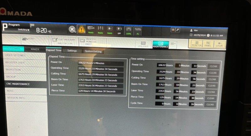 AMADA LCG3015AJ-6000-KW-FIBER LASER,121 X,61 Y,3.93 Z,AMADA AMNC,1675-HRS,2018