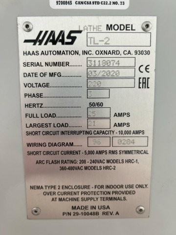 HAAS TL2 PRODUCTION TOOLROOM LATHE,4-STATION AUTO-TURRET,NEW-2020